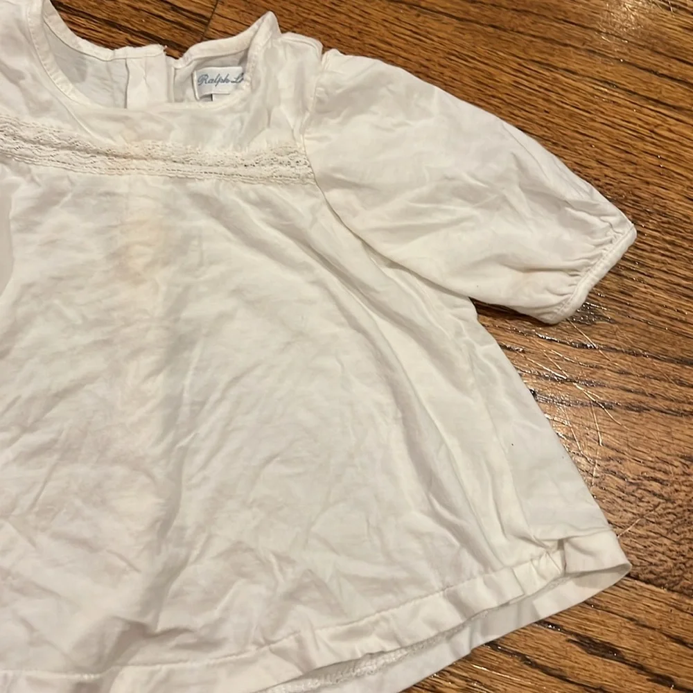 RALPH LAUREN WHITE LACE BUTTON BACK BLOUSE - SIZE 12M